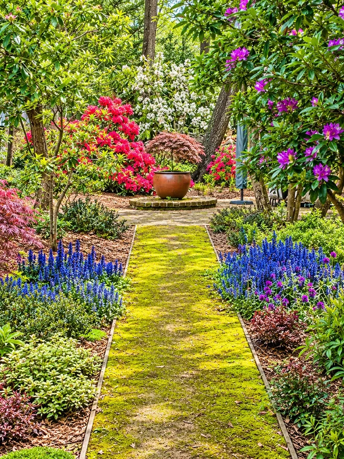 A winding path through the established gardens