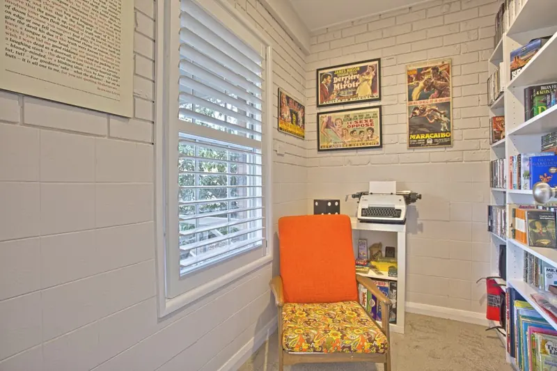 The cottage’s book-filled reading space